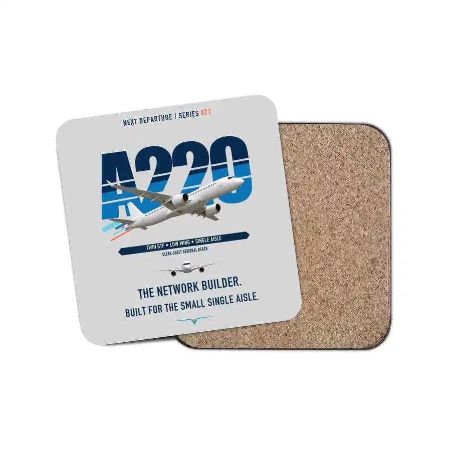 Airbus A220-300 design on light gray 1 piece coaster