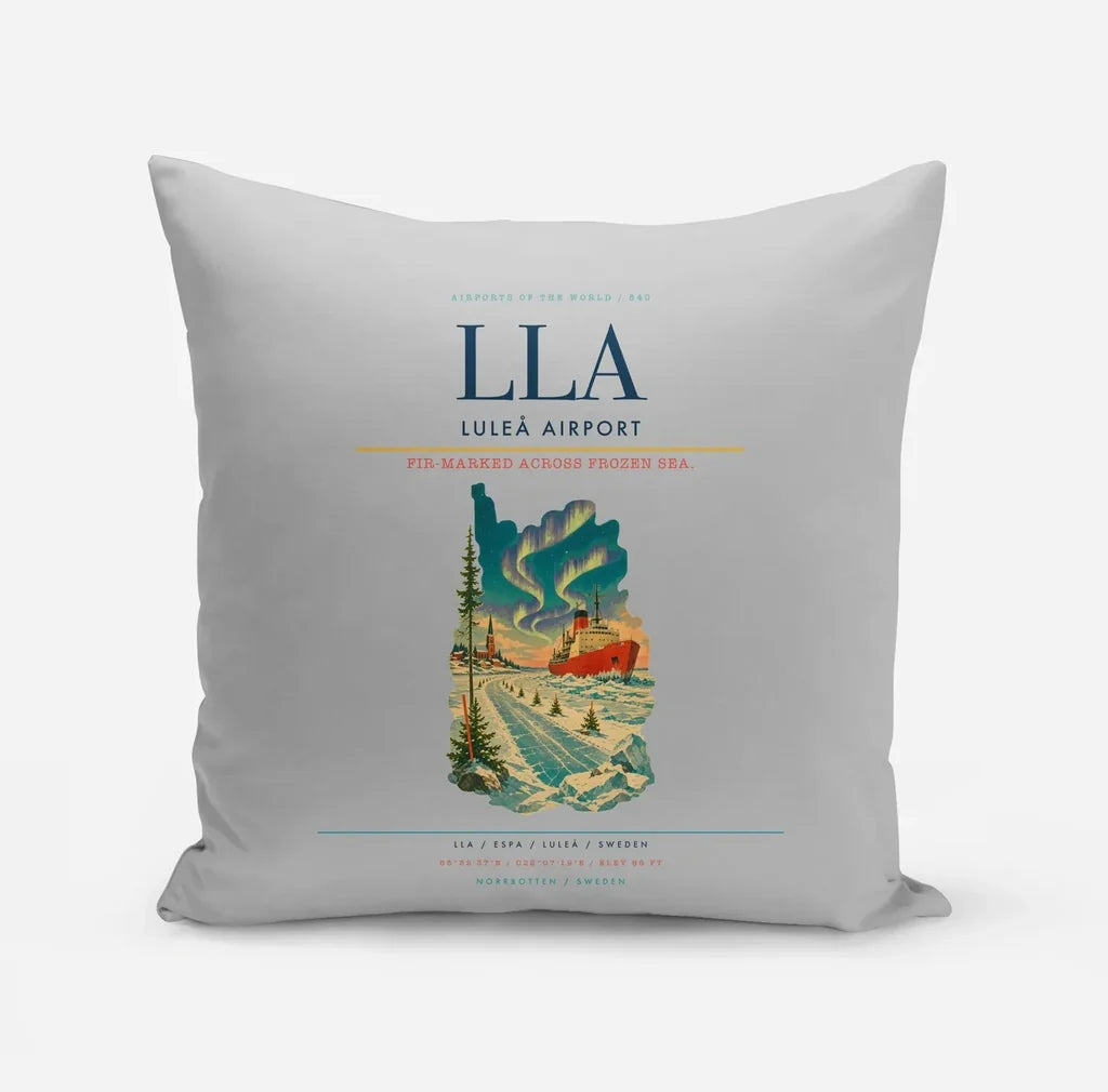 Luleå Airport (LLA) design on light gray pillow