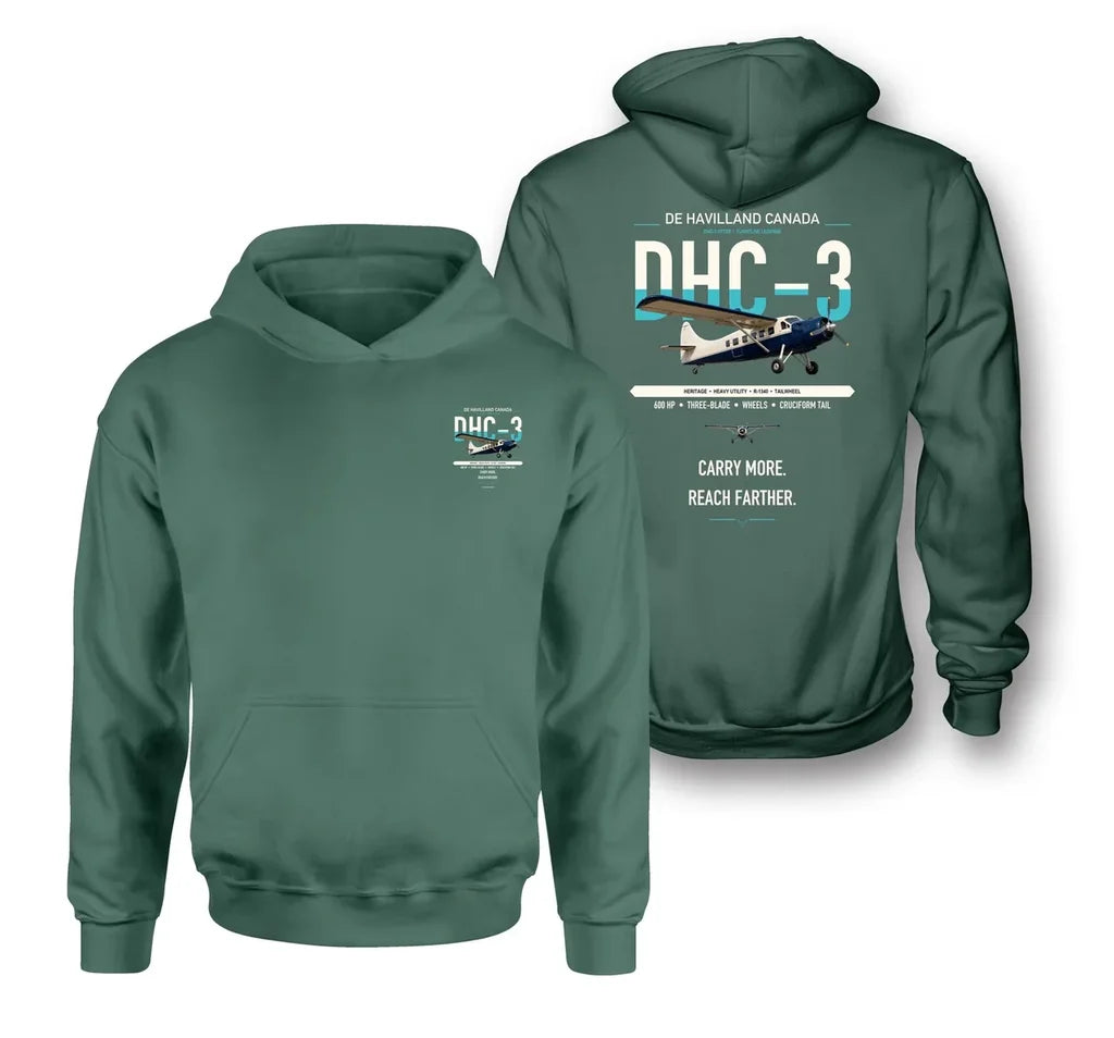 DHC-3 Otter design on green double-side hoodie, double-side print