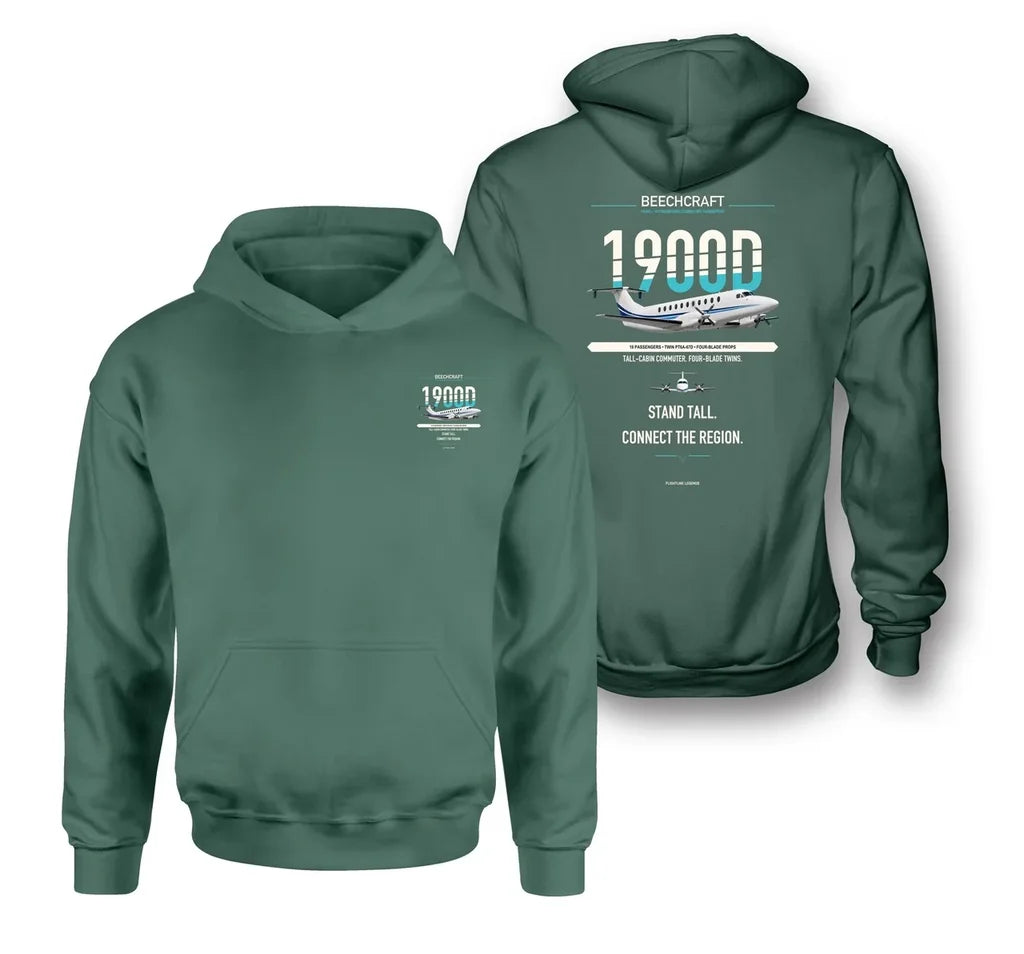 Beechcraft 1900D design on green hoodie