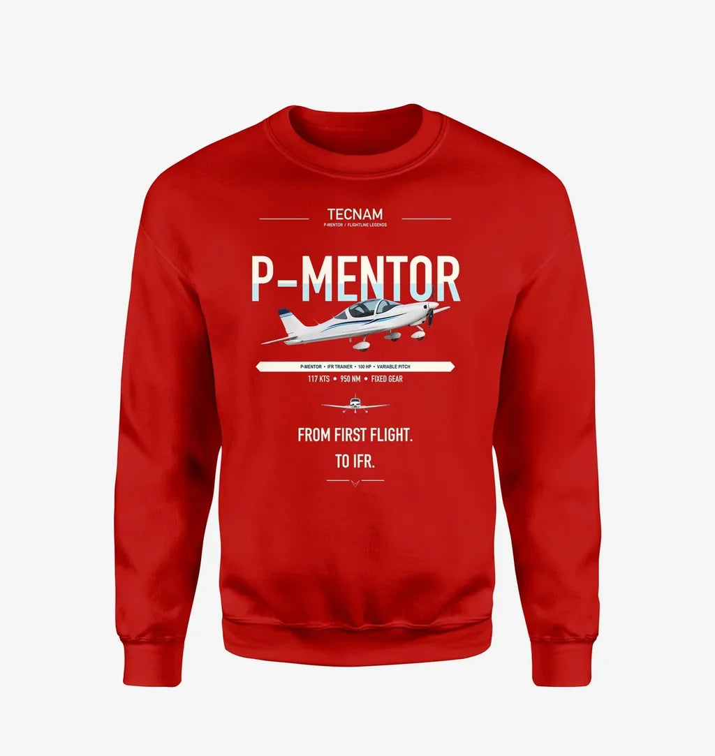 Tecnam P-Mentor design on red sweatshirt