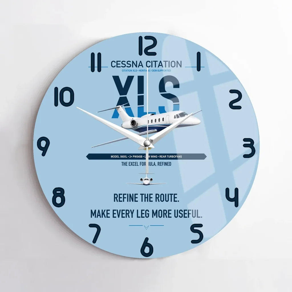 Cessna Citation XLS design on light blue no frame wall clock