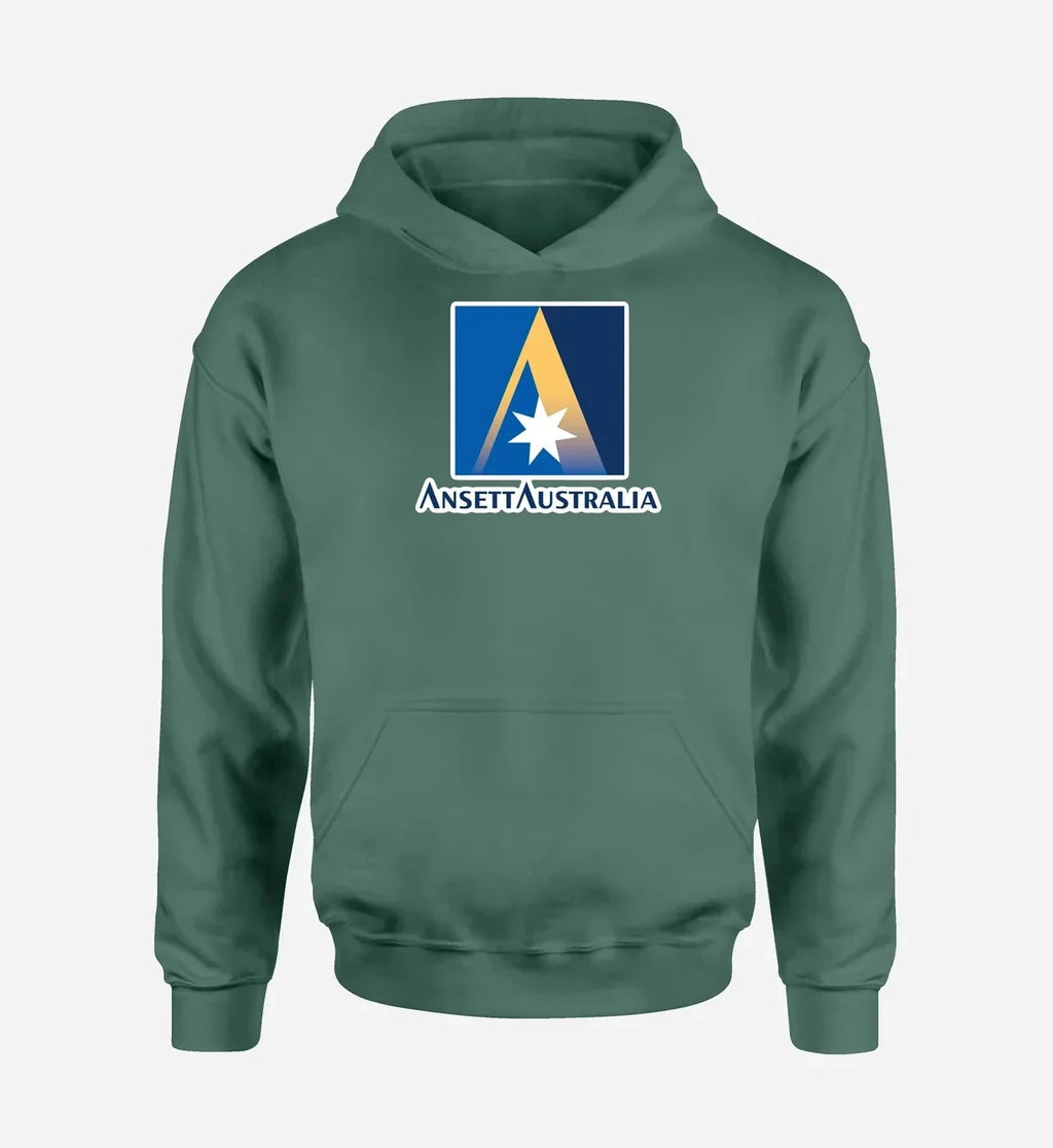 Ansett Australia logo printed on green hoodie