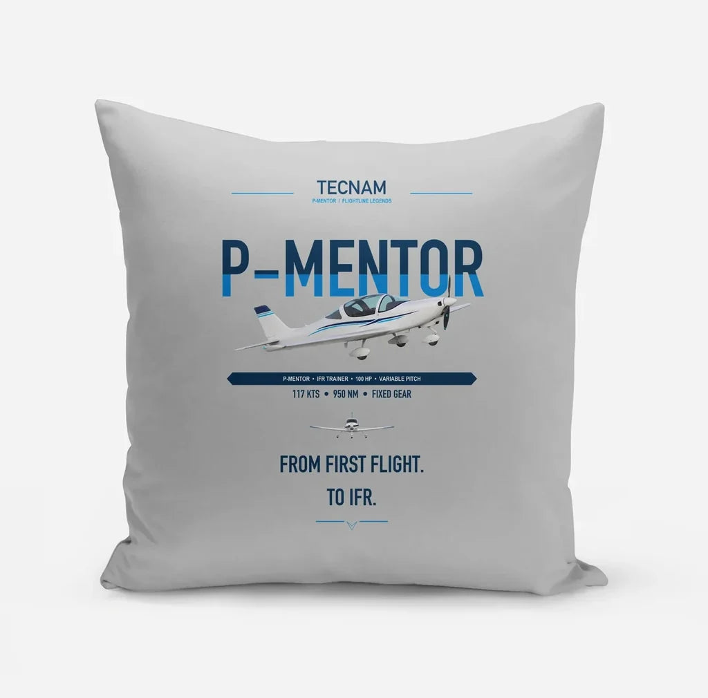 Tecnam P-Mentor design on light gray pillow