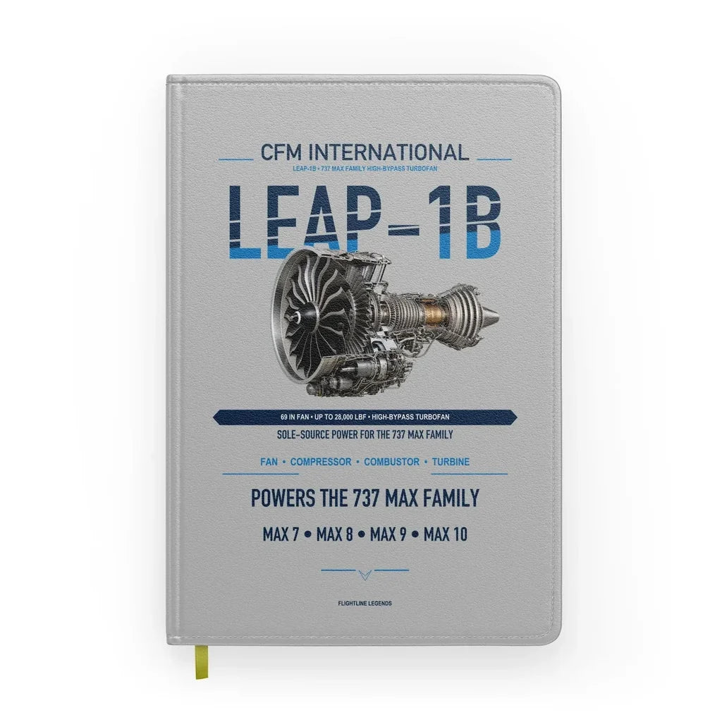 CFM LEAP-1B design on light gray notebook