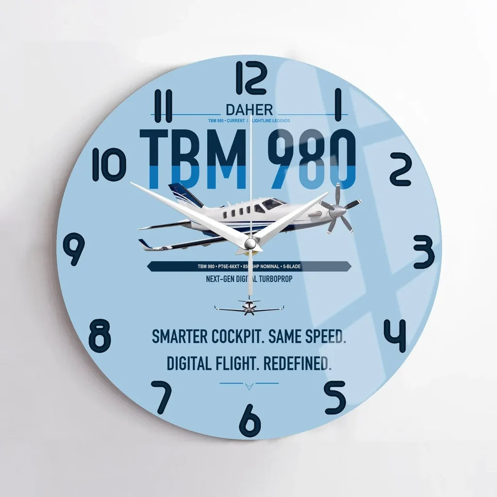 Daher TBM 980 design on light blue no frame wall clock