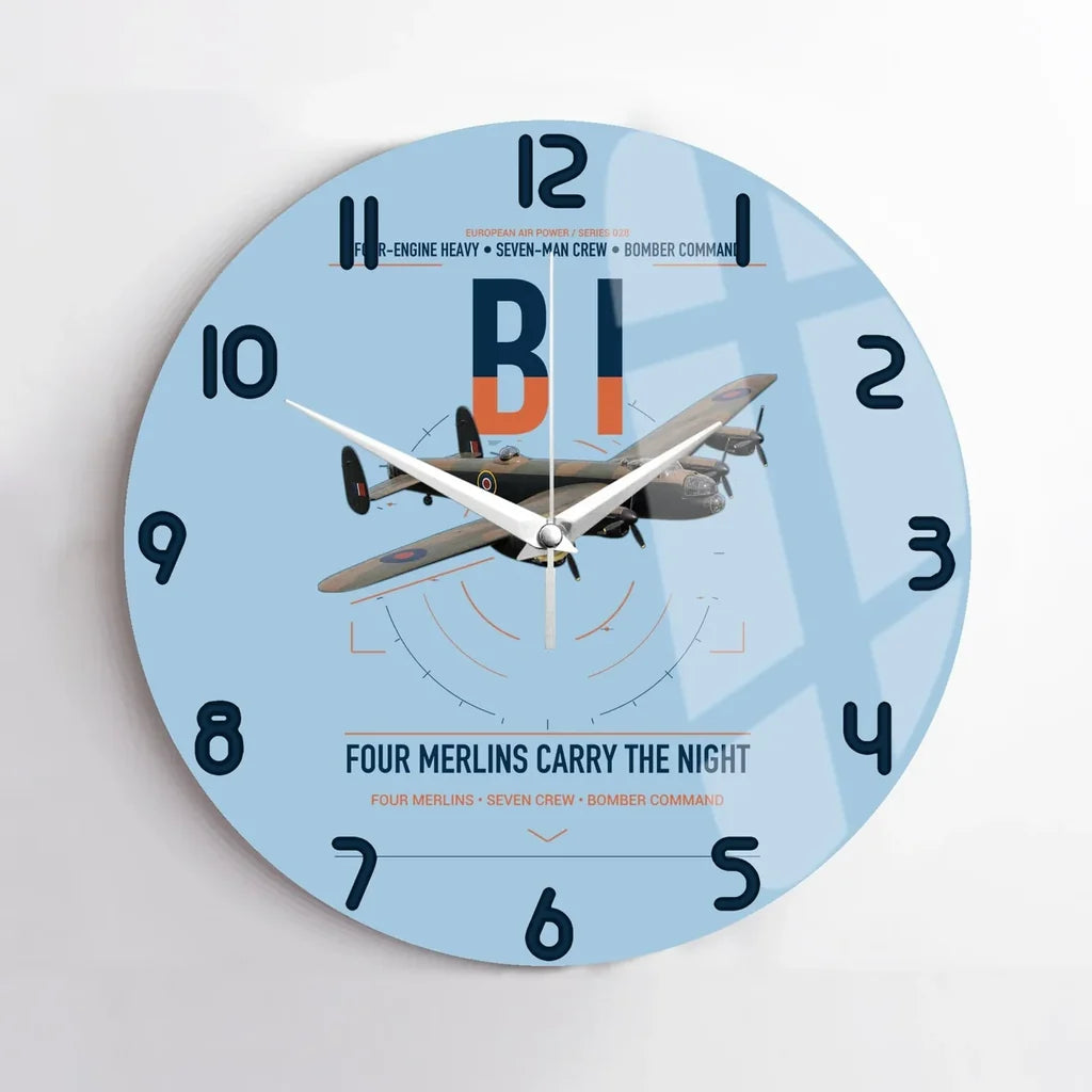 Avro Lancaster B I design on light blue no frame wall clock