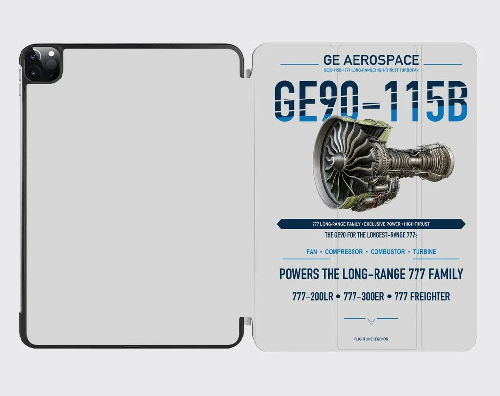 GE90-115B design on light gray ipad tablet case