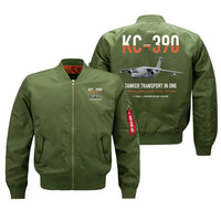 Thumbnail for Embraer KC-390 Millennium design on green bomber jacket, double-side print