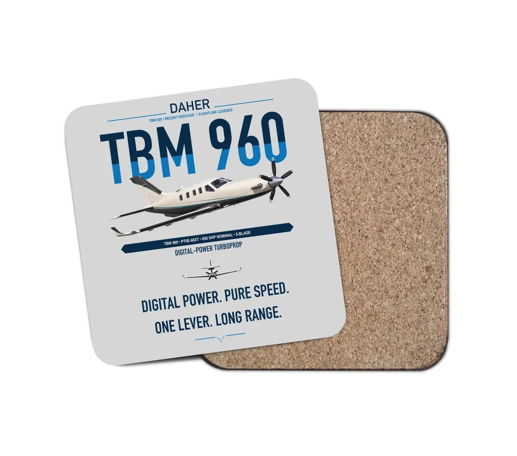 Daher TBM 960 design on light gray 1 piece coaster