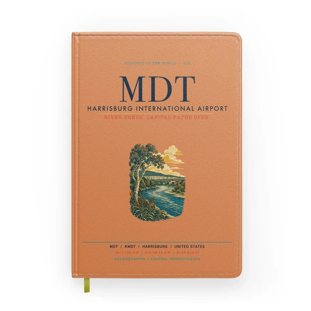 Harrisburg International Airport (MDT) design on orange notebook