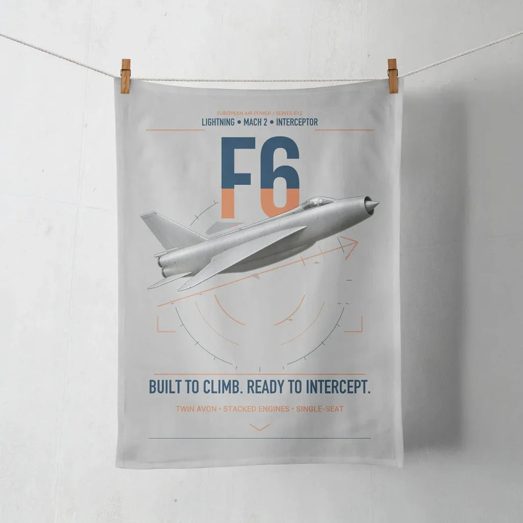 English Electric Lightning F6 design on light gray towel