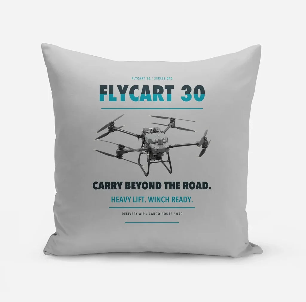 DJI FlyCart 30 design on light gray pillow