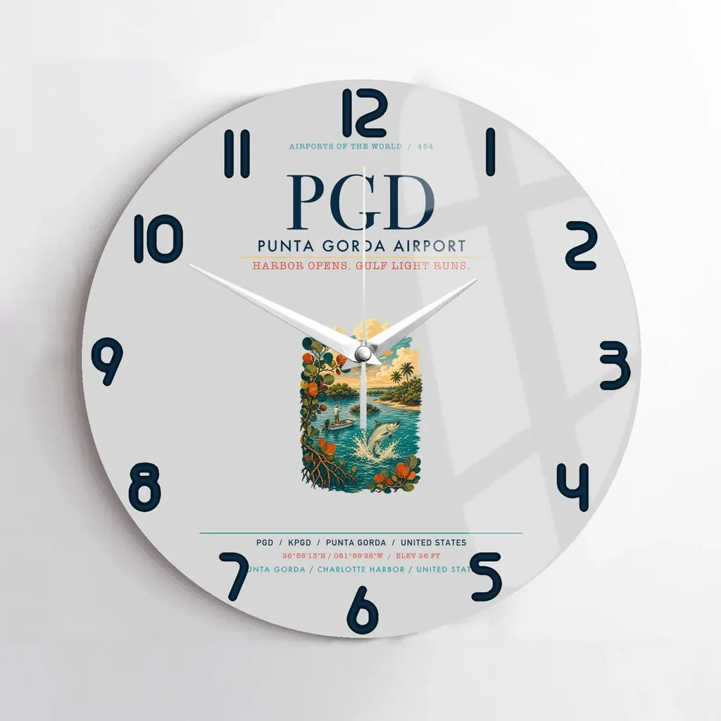 Punta Gorda Airport (PGD) design on light gray no frame wall clock