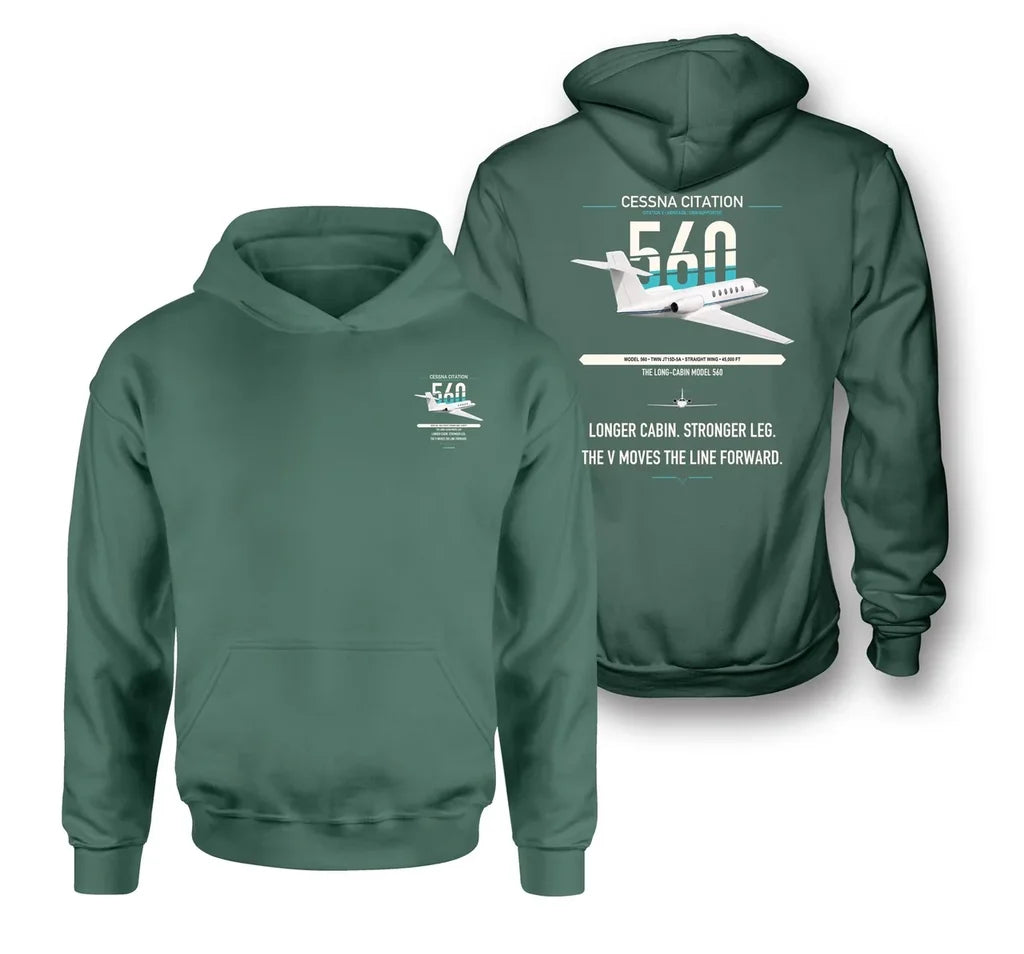 Cessna Citation 560 - Citation V design on green double-side hoodie, double-side print