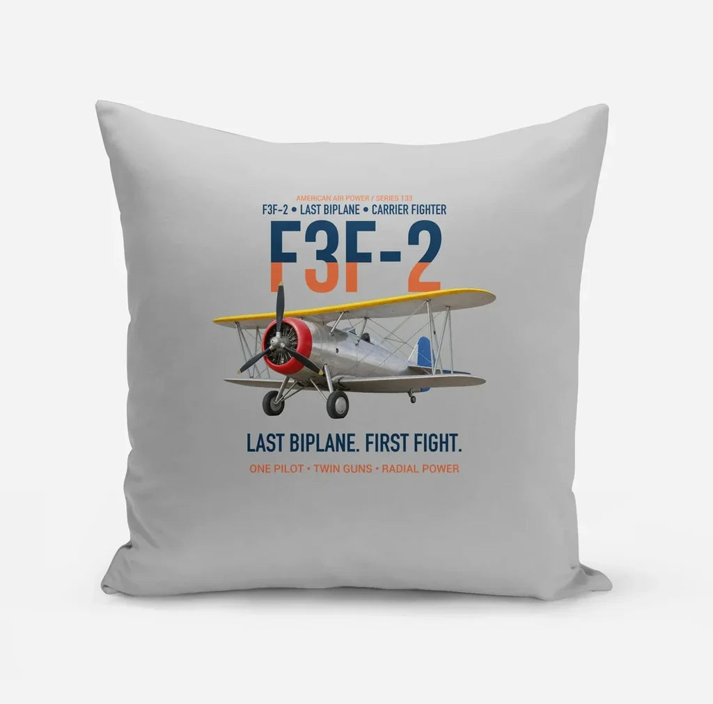 F3F-2 Last Biplane First Fight design on light gray pillow