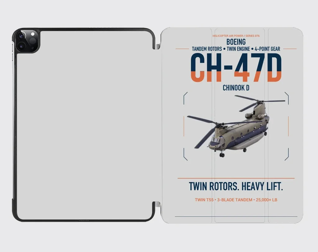 Boeing CH-47D design on light gray ipad tablet case