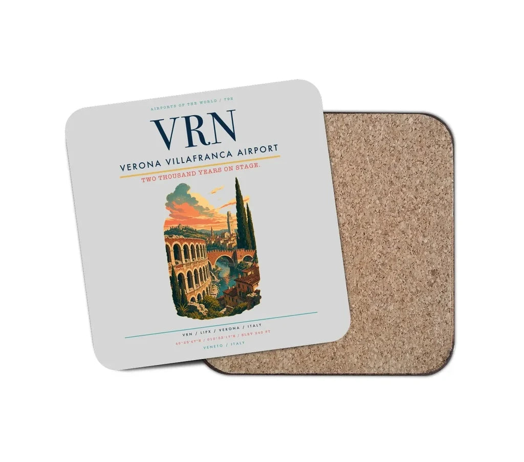 Verona Villafranca Airport (VRN) design on light gray 1 piece coaster