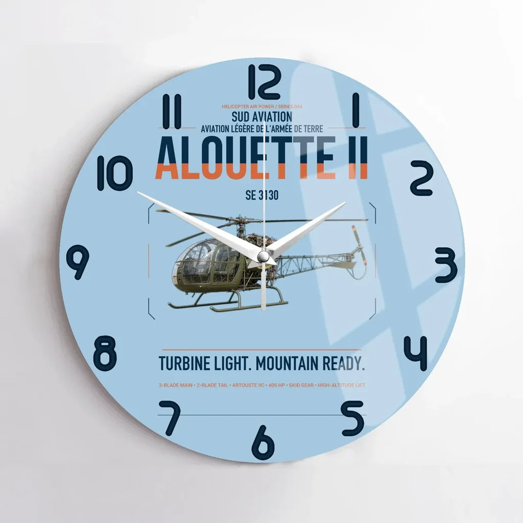 Sud Aviation SE 3130 Alouette II design on light blue no frame wall clock