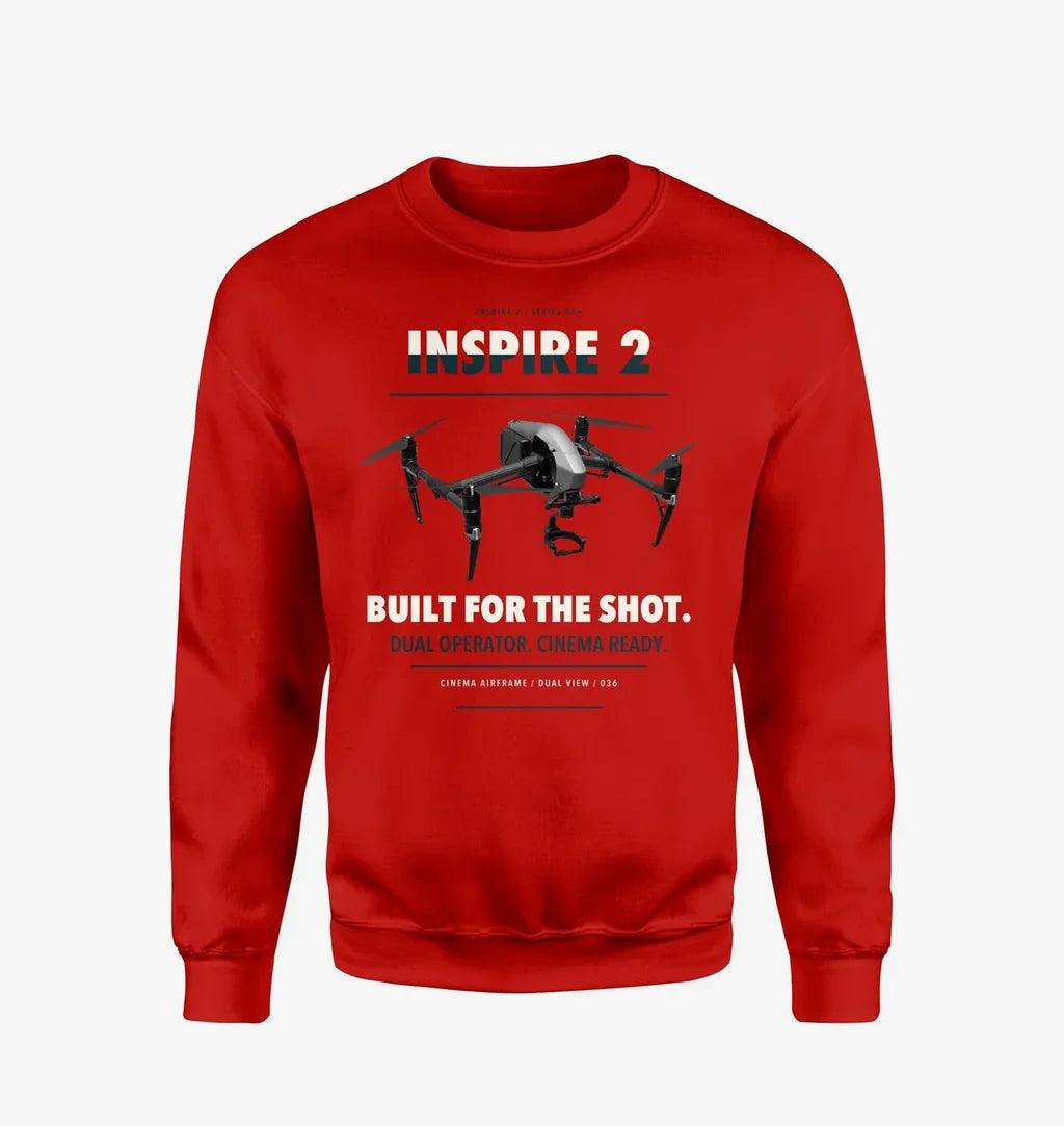 DJI Inspire 2 design on red sweatshirt