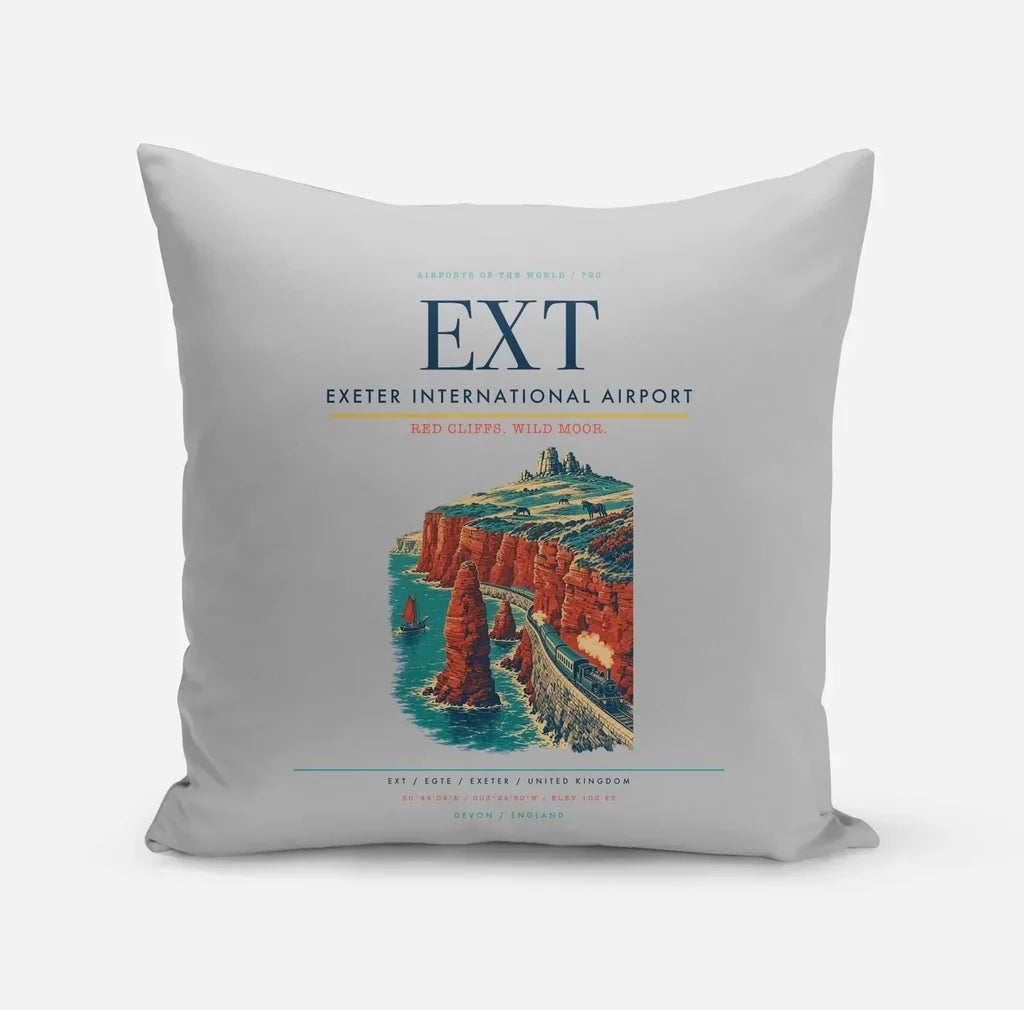 Exeter International Airport (EXT) design on light gray pillow