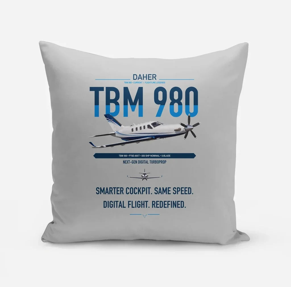 Daher TBM 980 design on light gray pillow