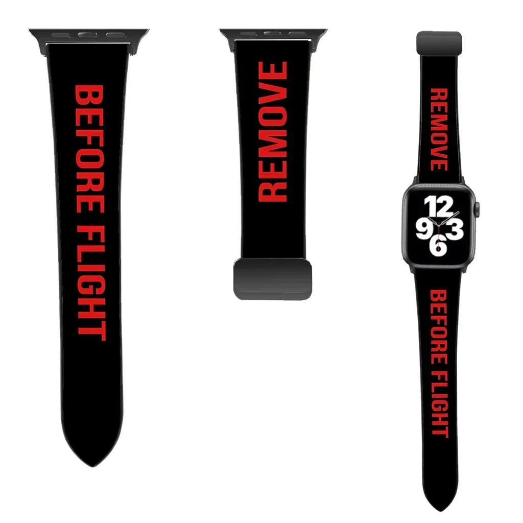 Remove Before Flight (Edition 2) leather apple watch band - black