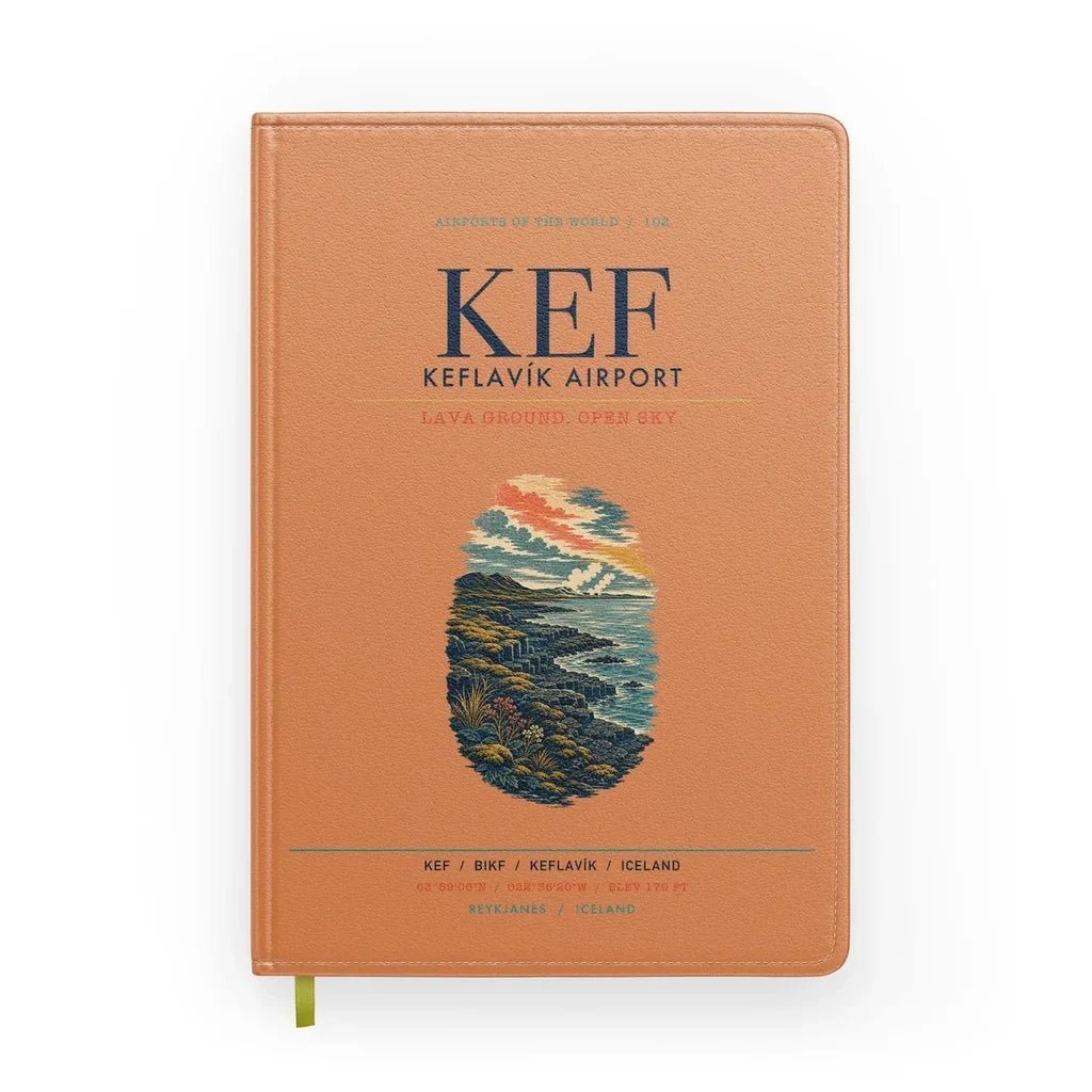 Keflavík Airport (KEF) design on orange notebook
