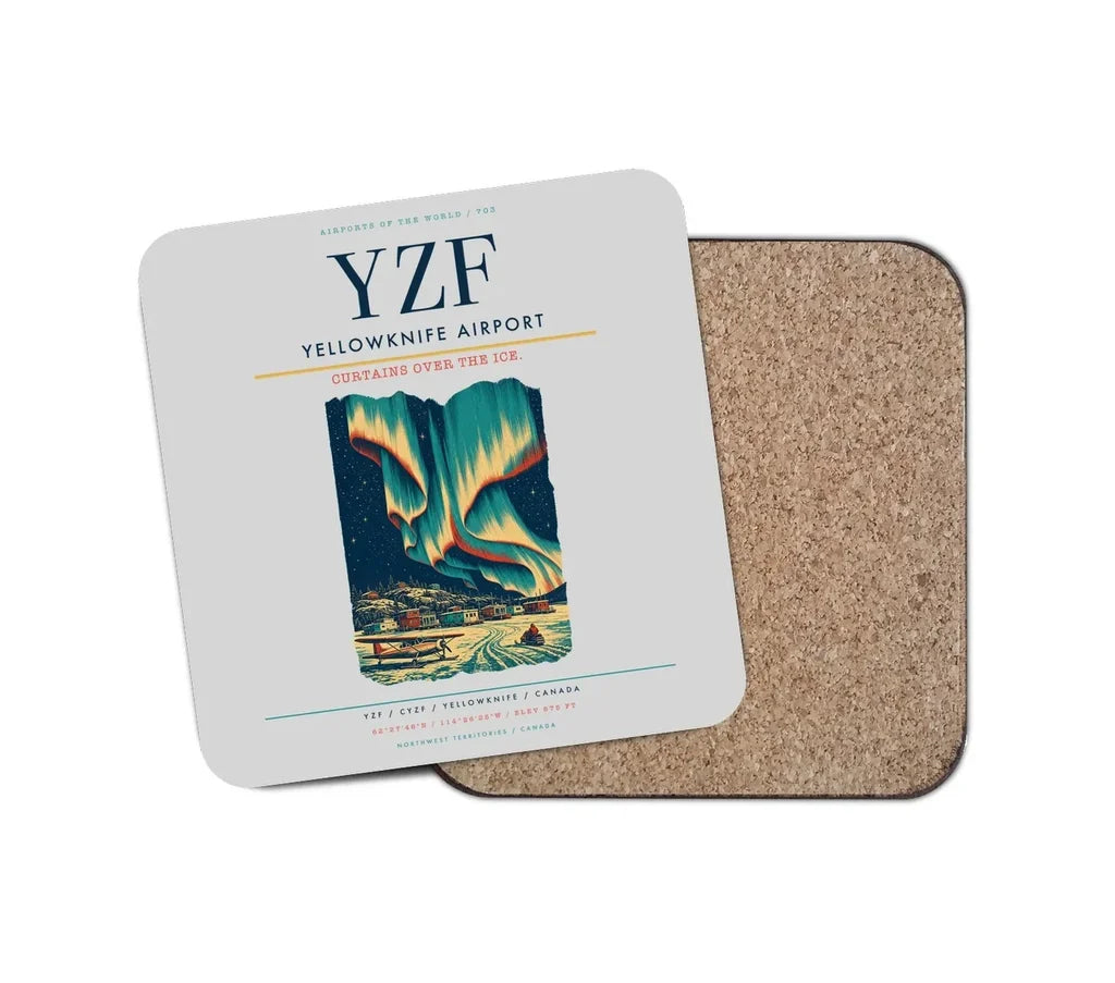 Yellowknife Airport (YZF) design on light gray 1 piece coaster