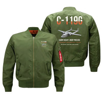 Thumbnail for C-119G Flying Boxcar design on green bomber jacket, double-side print