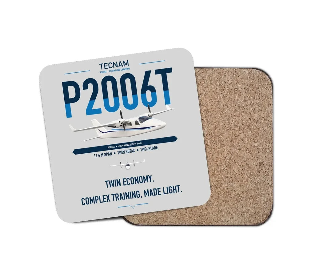 Tecnam P2006T design on light gray 1 piece coaster