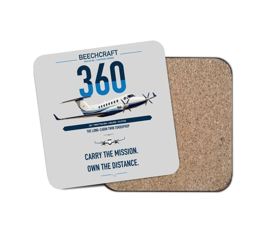 Beechcraft King Air 360 design on light gray 1 piece coaster