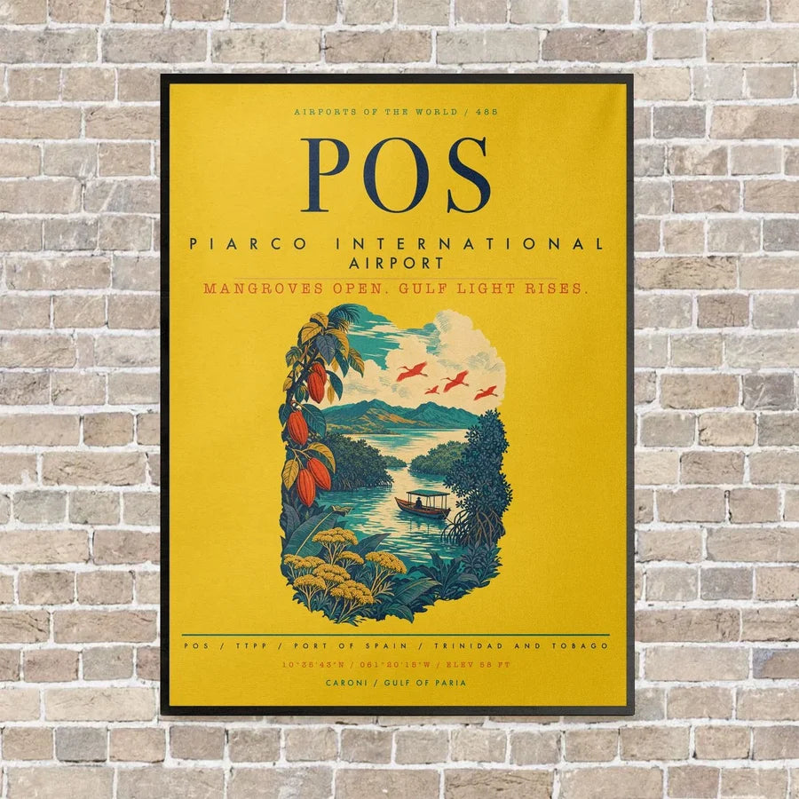 Piarco International Airport POS vertical canvas print - framed - yellow background