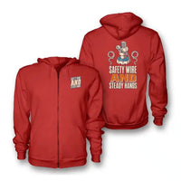 Thumbnail for SIGNAL 239 - Safety Wire And Steady Hands - Zipped Hoodie design on red zipped hoodie