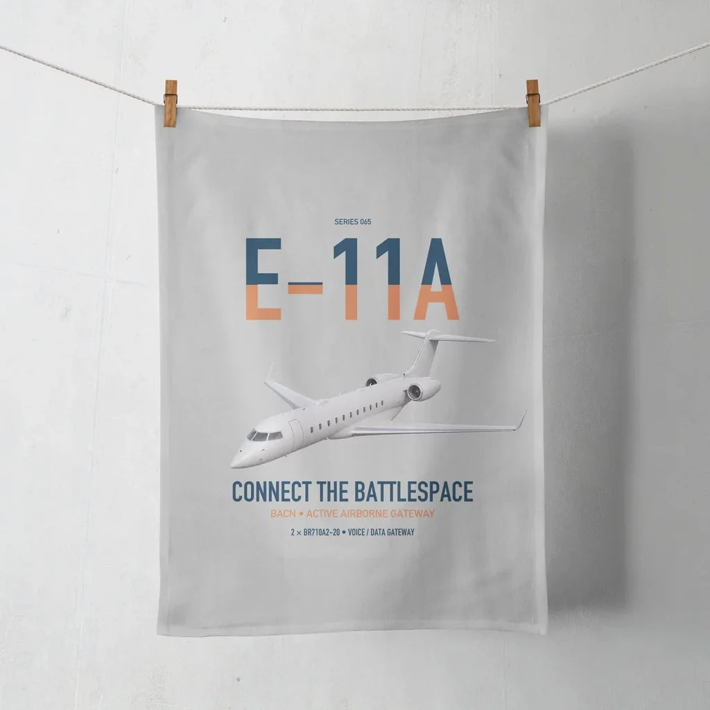 E-11A BACN design on light gray towel