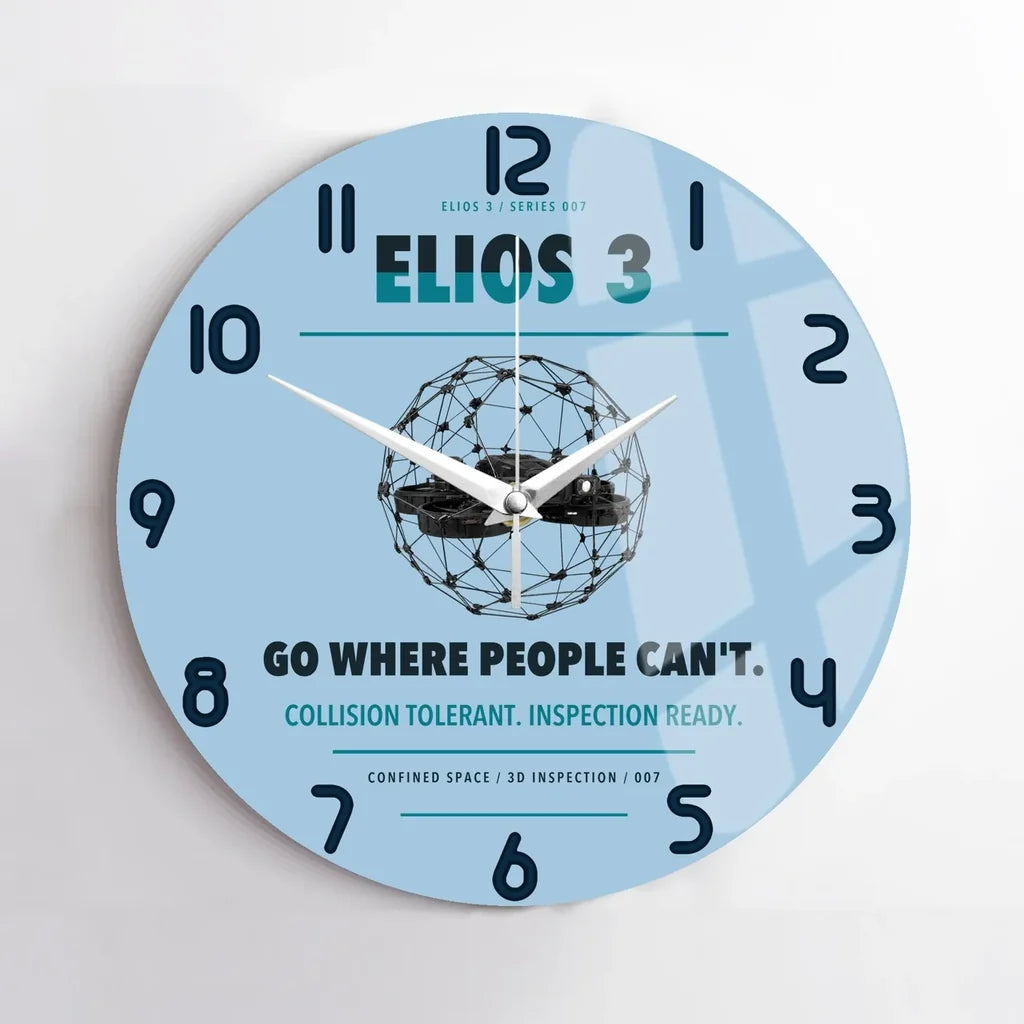 Flyability Elios 3 design on light blue no frame wall clock