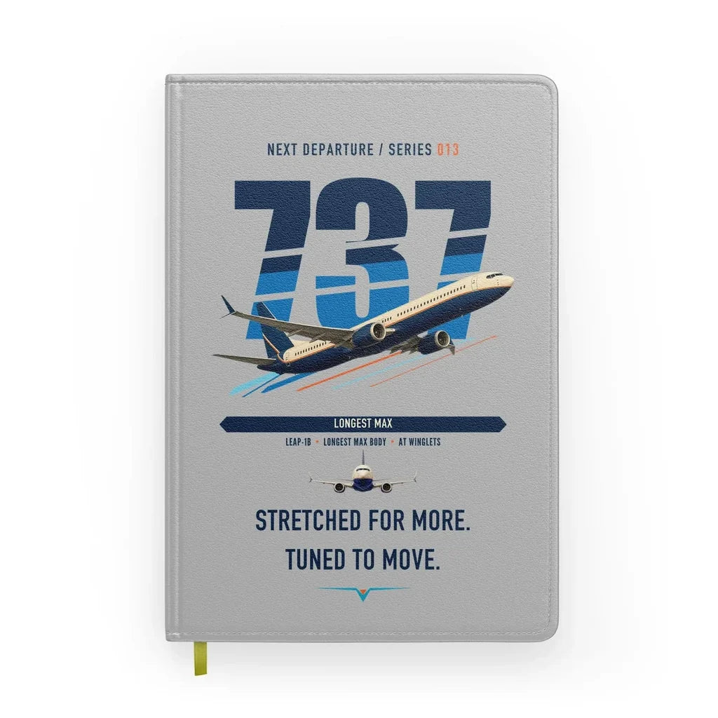 Boeing 737 MAX 10 design on light gray notebook