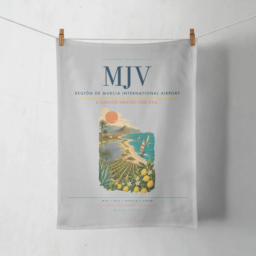Región de Murcia International Airport (MJV) design on light gray towel