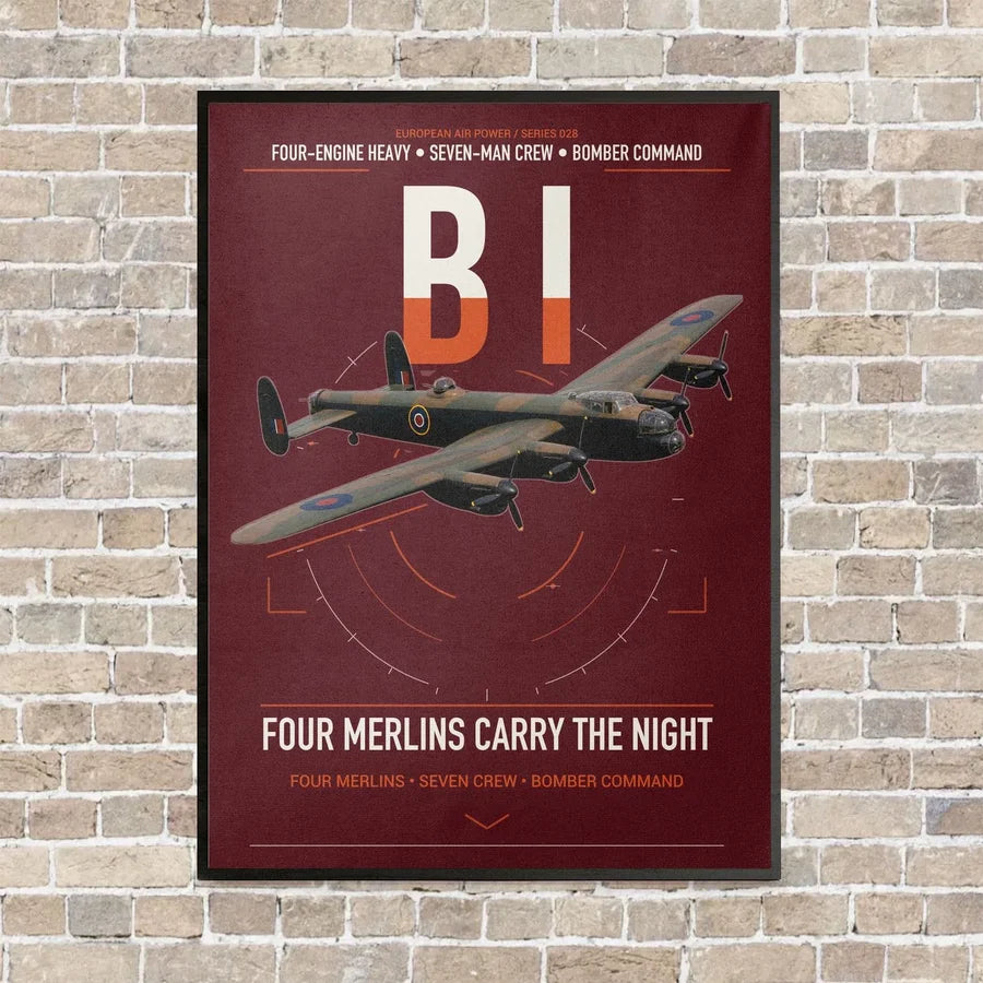 Avro Lancaster B I vertical canvas print - framed - dark red background