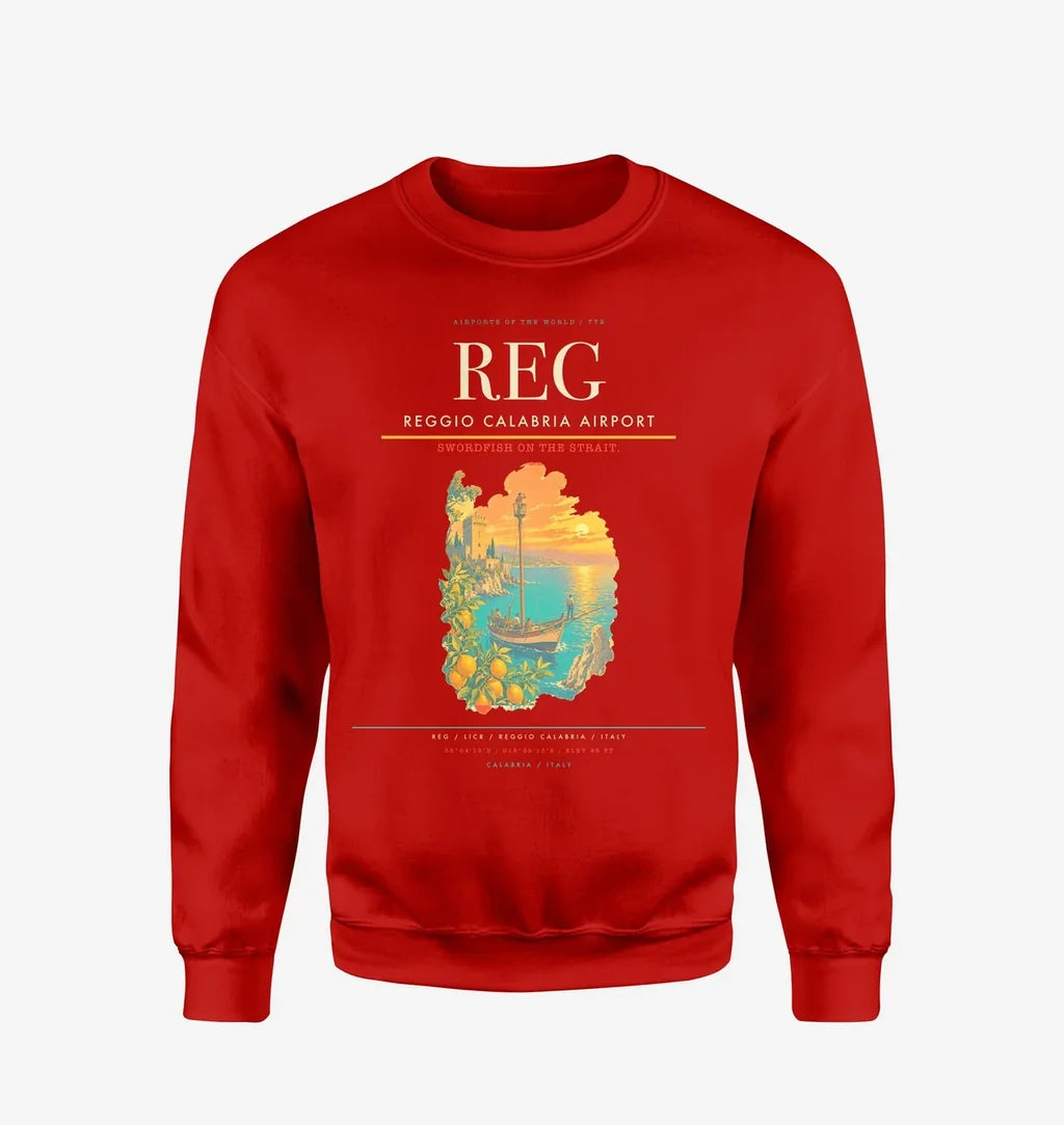 Reggio Calabria Airport (REG) design on red sweatshirt