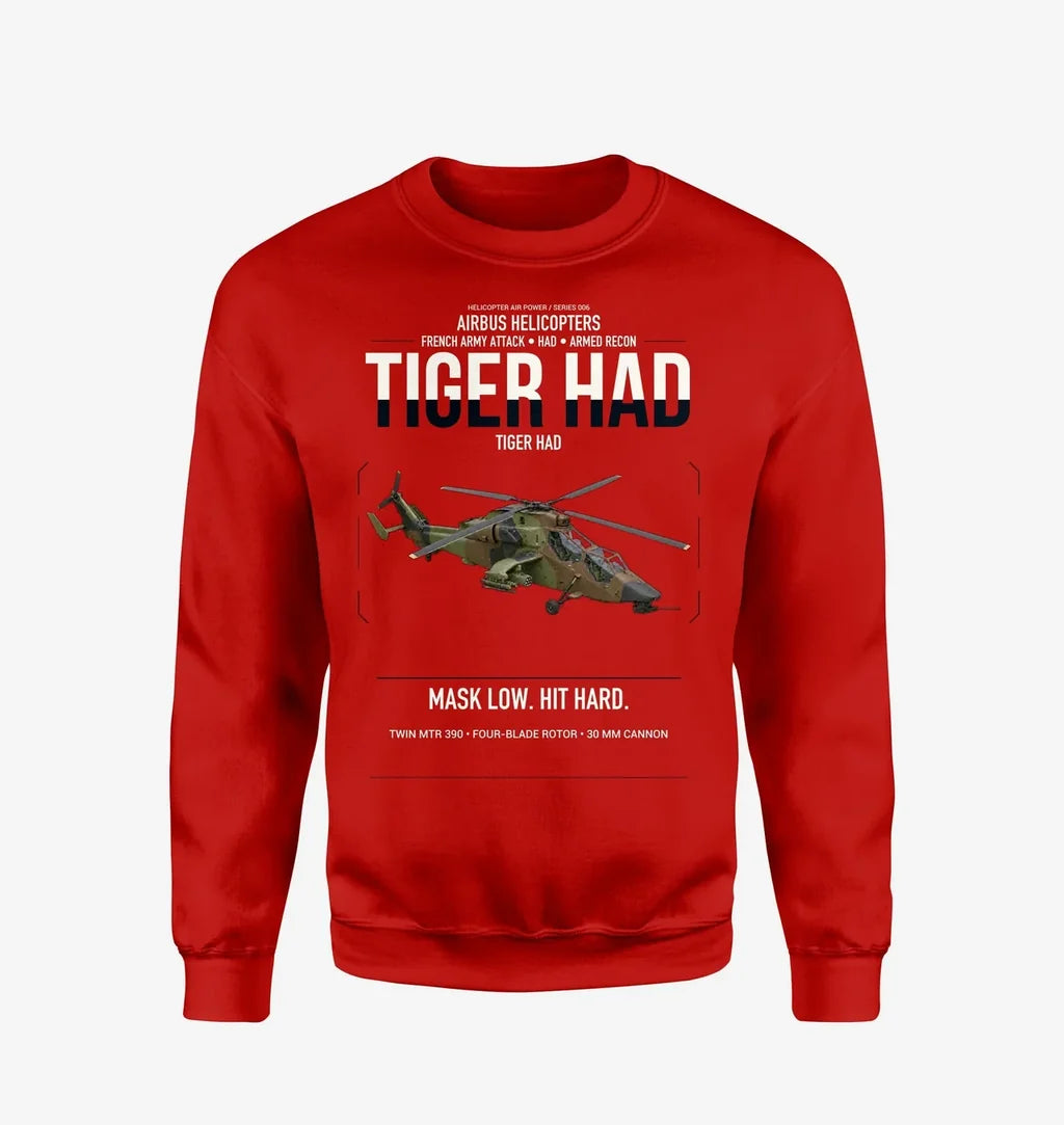 Airbus Helicopters Tiger HAD design on red sweatshirt