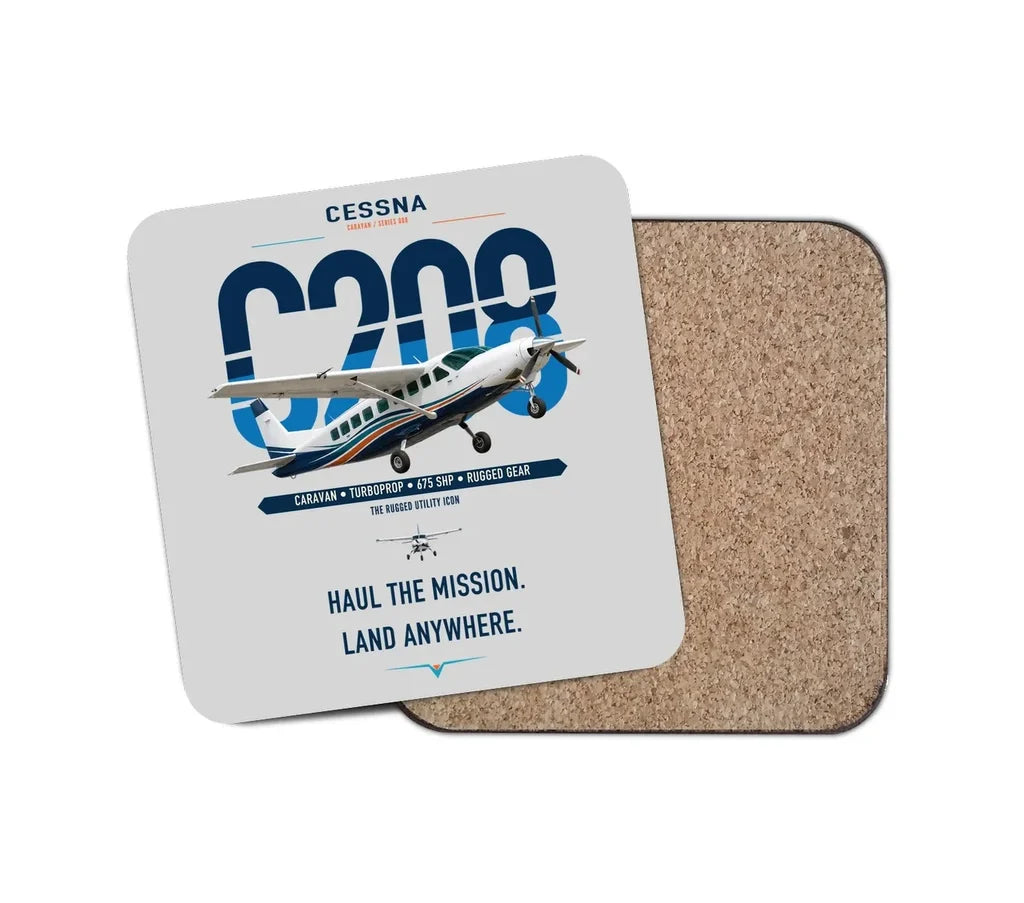 Cessna 208 Caravan design on light gray 1 piece coaster