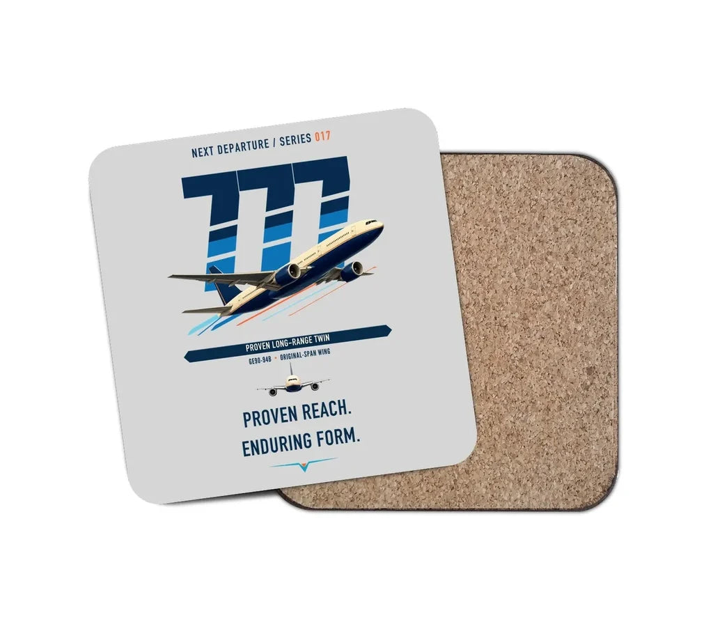 Boeing 777-200ER design on light gray 1 piece coaster