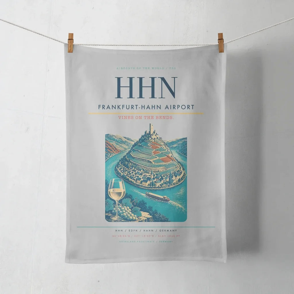 Frankfurt-Hahn Airport (HHN) design on light gray towel