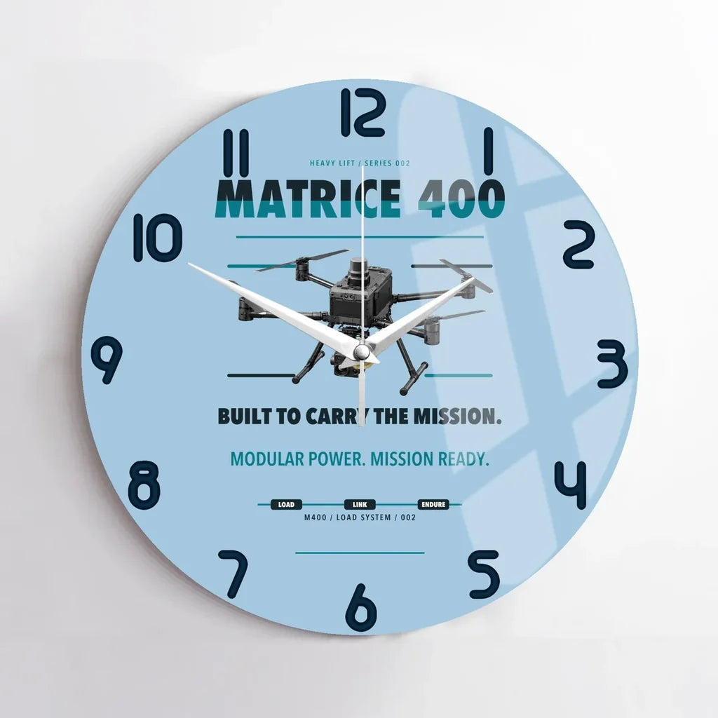 DJI Matrice 400 design on light blue no frame wall clock