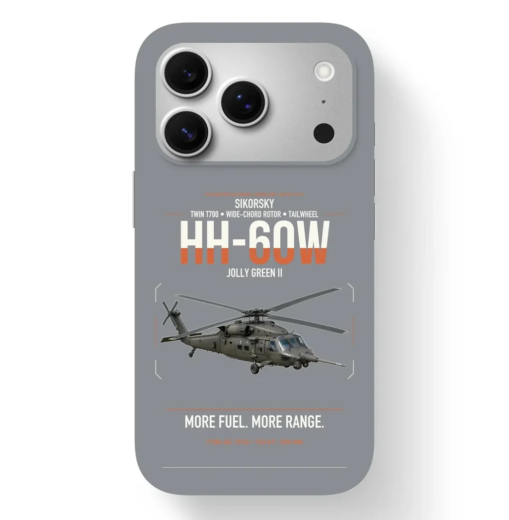 Sikorsky HH-60W Jolly Green II design on gray magsafe iphone case, for iPhone 17 Pro