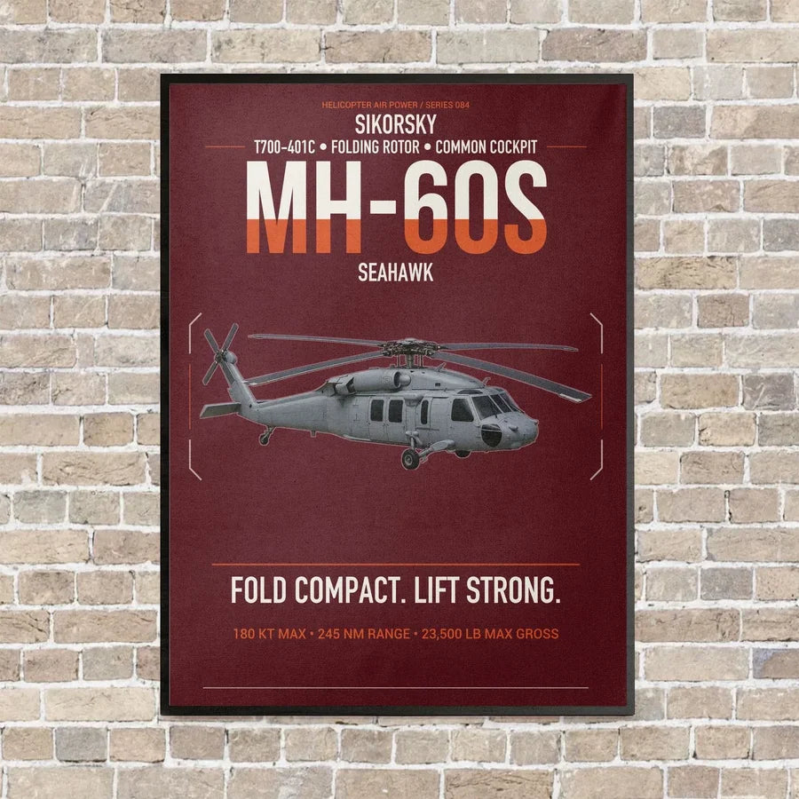 Sikorsky MH-60S Seahawk vertical canvas print - framed - dark red background