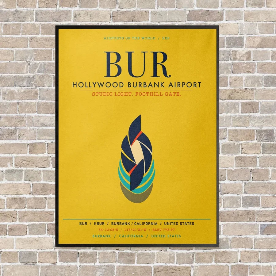 Hollywood Burbank Airport BUR vertical canvas print - framed - yellow background