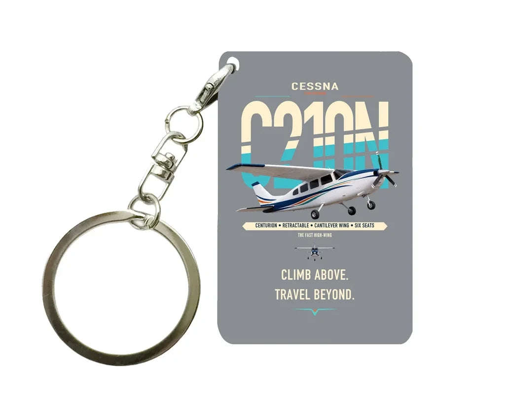Cessna T210N Centurion design on gray designed key chain, double-side print