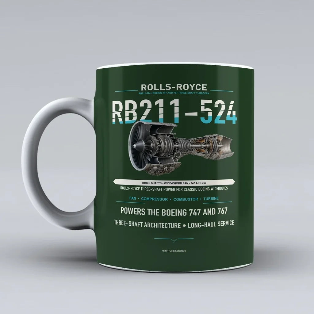 Mug design on dark green rb211 524